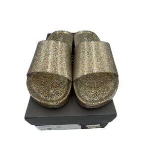 NWT J.Crew Gold Glitter Pool Slide Sandals Size 9